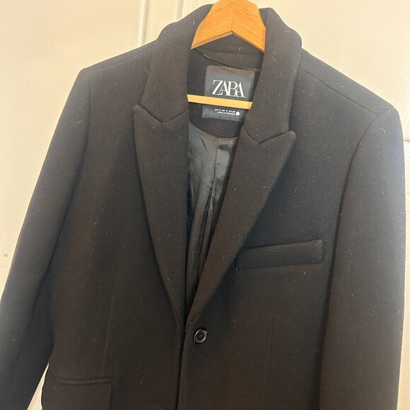 ZARA black wool blend single-breasted coat, size S - Picture 8 of 11
